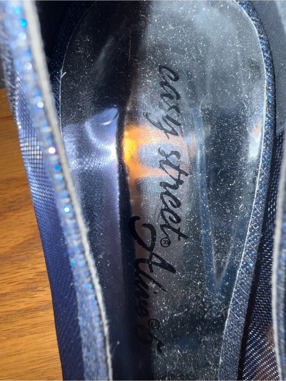 easy street Navy Blue Glitter Sheer Peep-Toe Pumps